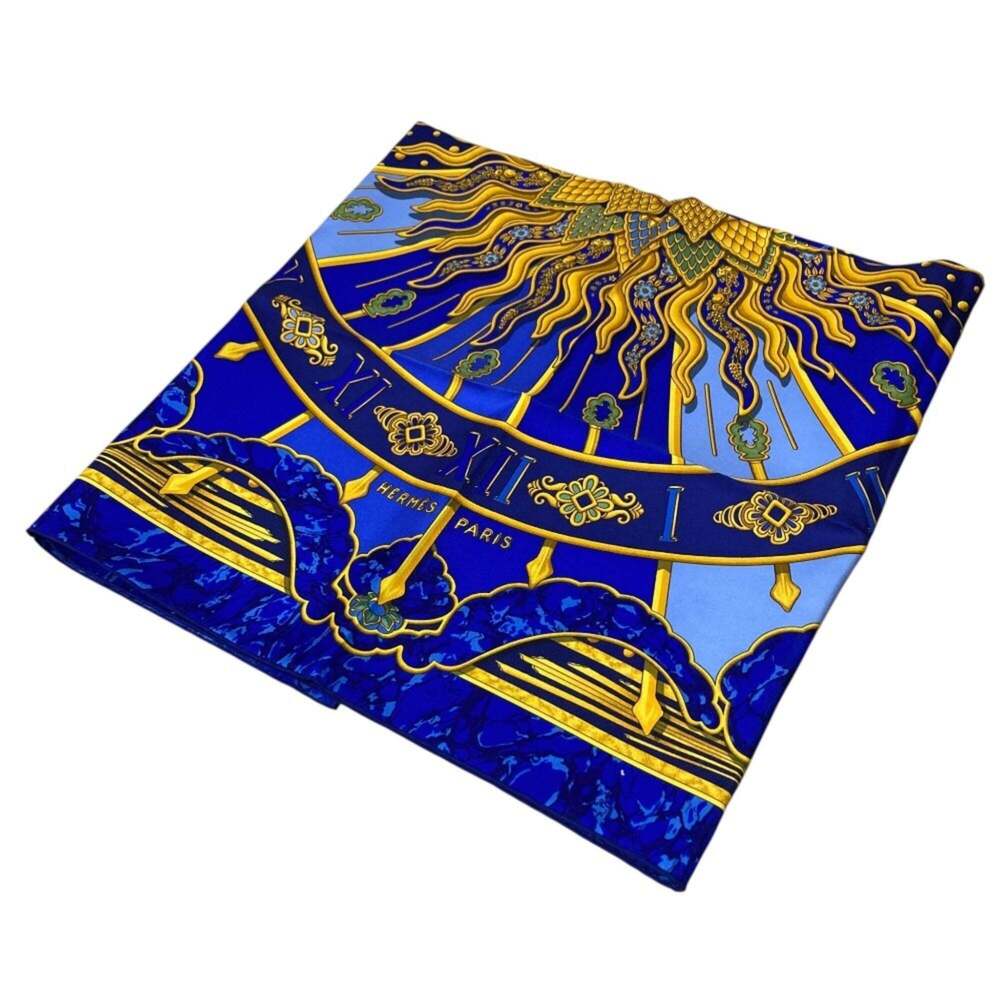 HERMES Carre 90 CARPE DIEM Enjoy Today Silk Scarf Stole Blue x Multicolor Wom... - Picture 2 of 11